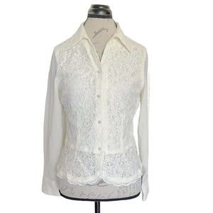 Evan Picone Blouse Sz 12 Petite Floral  Collar Lace Romantic Victorian Coquette